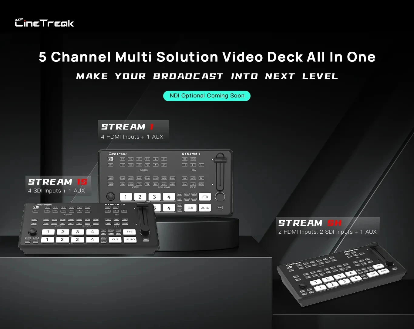 CineTreak STREAM 1, STREAM 1S, STREAM SH All-in-one Live Streaming Video Switcher 5 Channel Multi Solution Video Deck