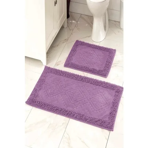 Anchor Home Cotton Toilet Seat Pad Bath Mat Set Rug Purple 2'li