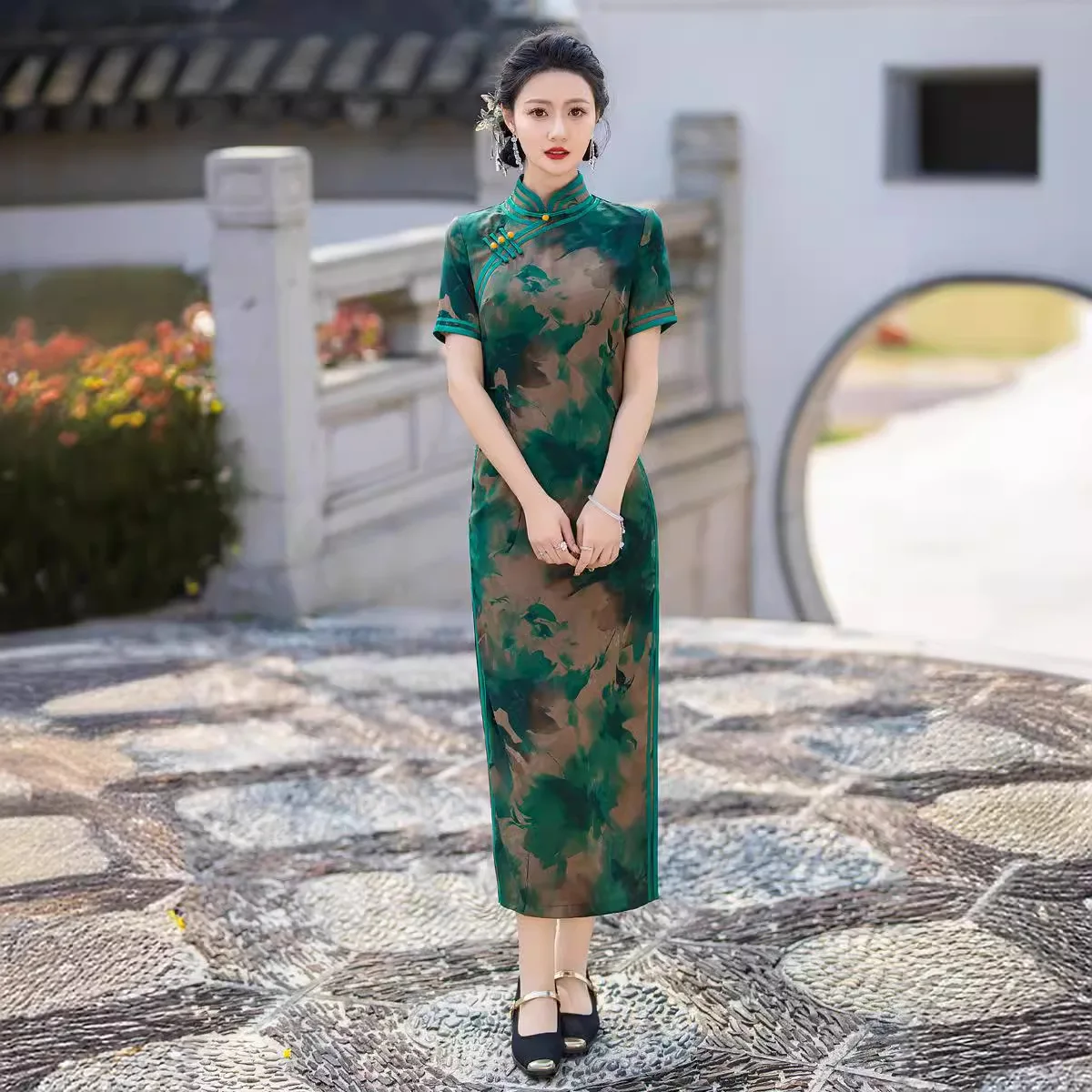 

Yourqipao Elegance Chinese Mother Cheongsam Retro Printed Evening Dress Women Qipao Evening Gowns