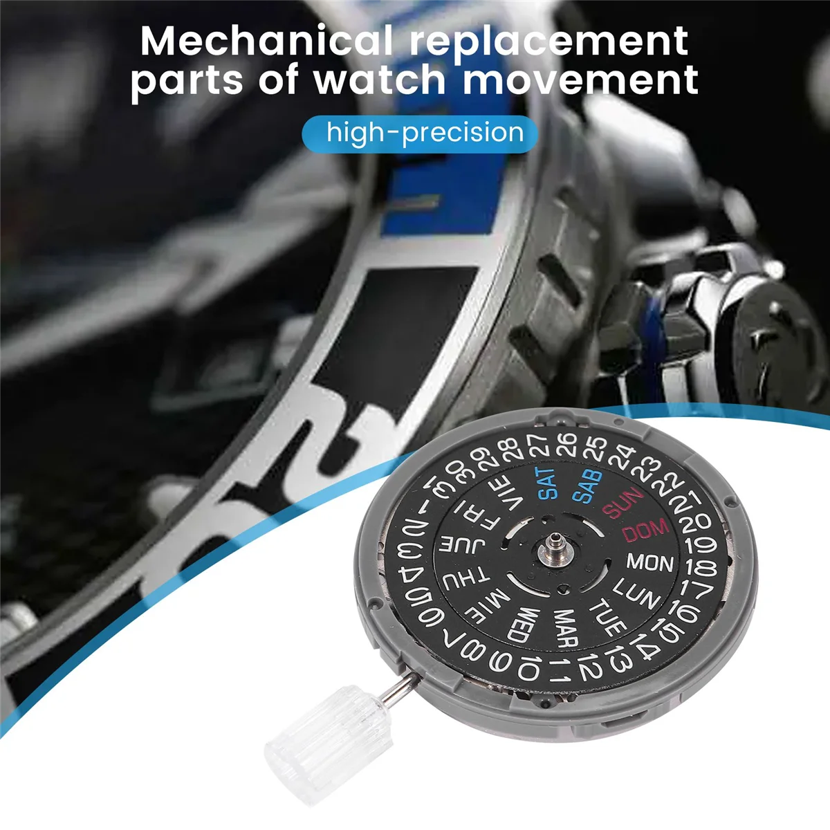 New NH36 English Date Week Automatic 3 Oclock Crown Watch Movement Mechanical Replacement Parts