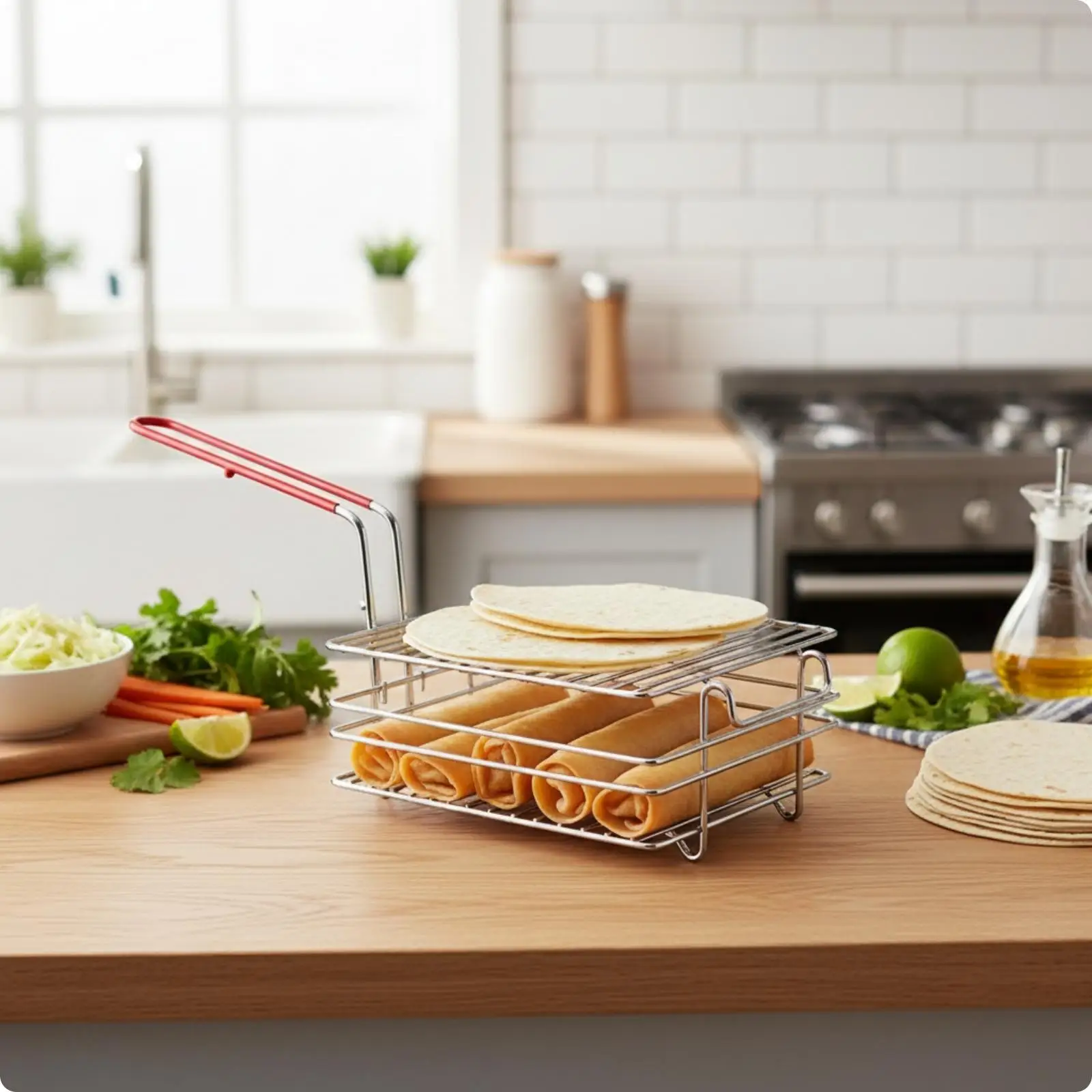 Frying Basket with Lid Quick-Draining Wire Mesh Frying Basket Universal