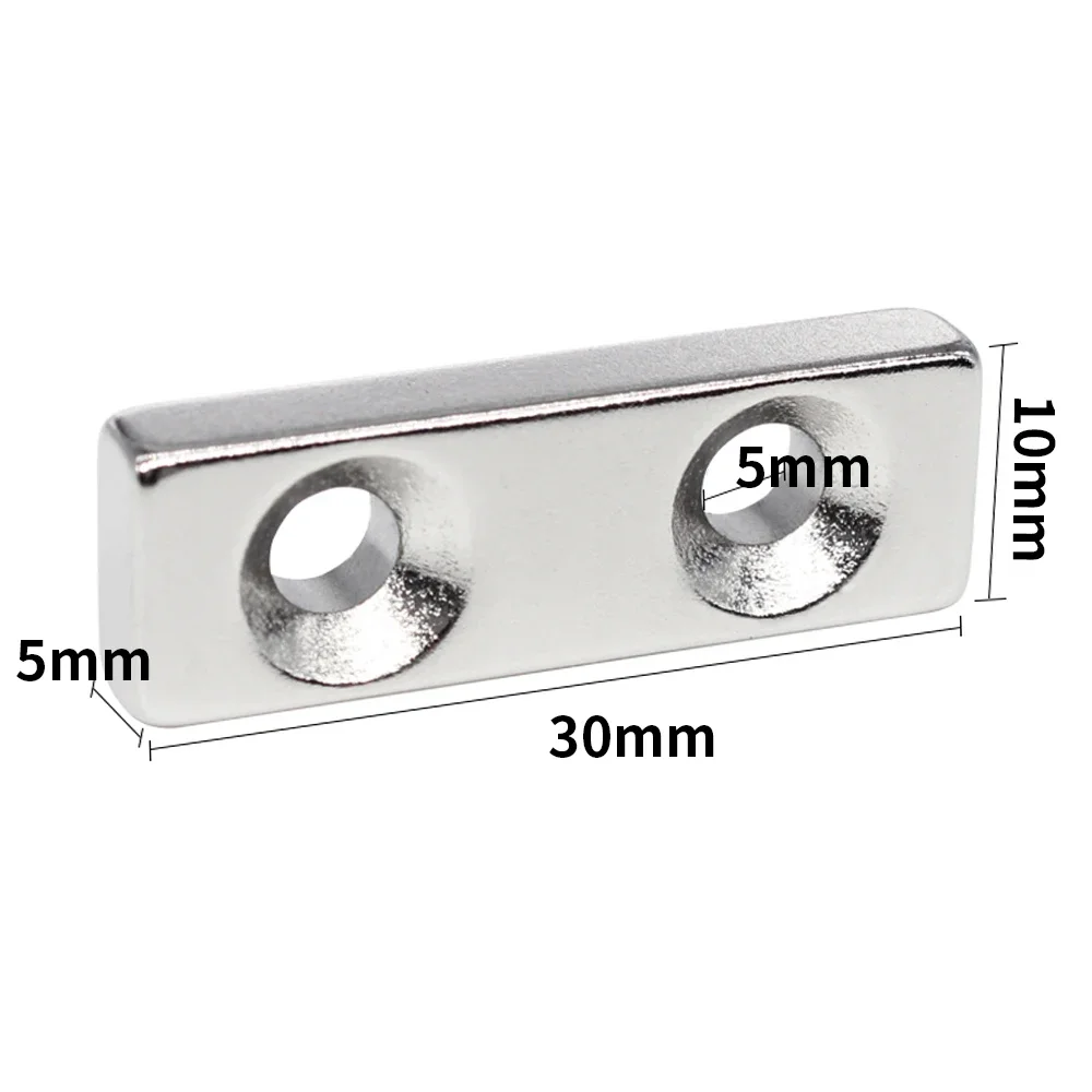 Imán cuadrado súper fuerte de 30x10x5-5mm con dos agujeros para refrigeradores domésticos, oficinas DIY 30*10*5-5