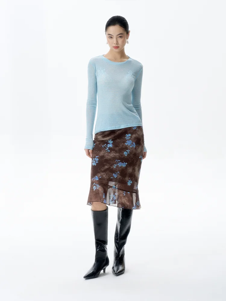 

Юбка TANSOP Blue Flower A-Line миди, приталенная, женская, из шифона и тюля, с высокой талией, весенняя коллекция, модный дизайн