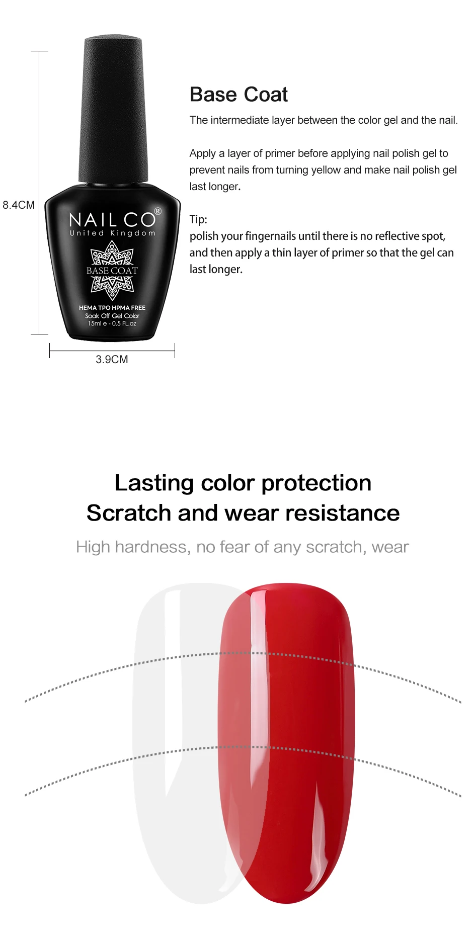 NAILCO 1/2 Stück Basislack Überlack für Nägel Langanhaltender Klarer Überlack LED UV Nagelstärkung Hochglanz-Finish-Gel HEMA-FREI TPO – Detail 4