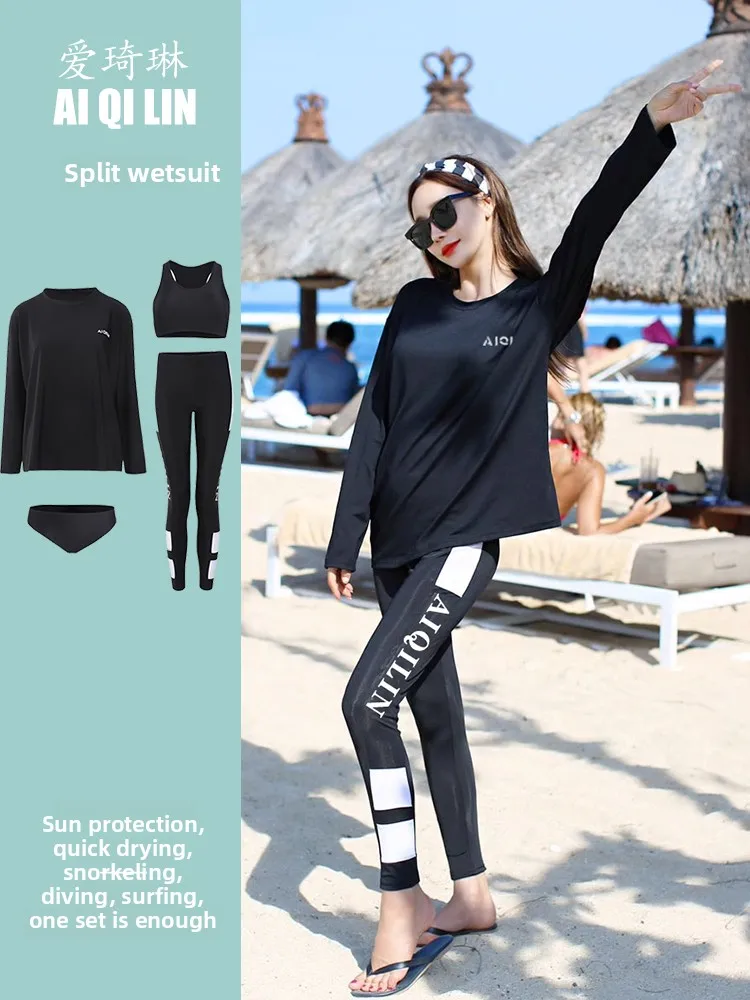 

Conservative Long Sve Wetsuit Women's Swimming Suit Diving Suit Sun Protection Jellyfi Costume Full Body Separate Design