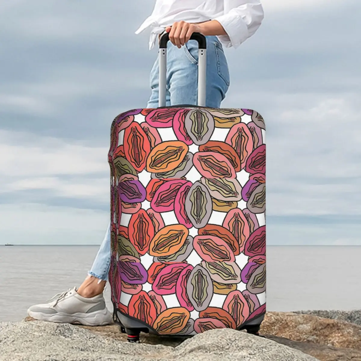 Pokrowiec na walizkę z kolorowym wzorem Vulva, elastyczny ochraniacz na bagaż podróżny na walizki o rozmiarze 18-32 cali