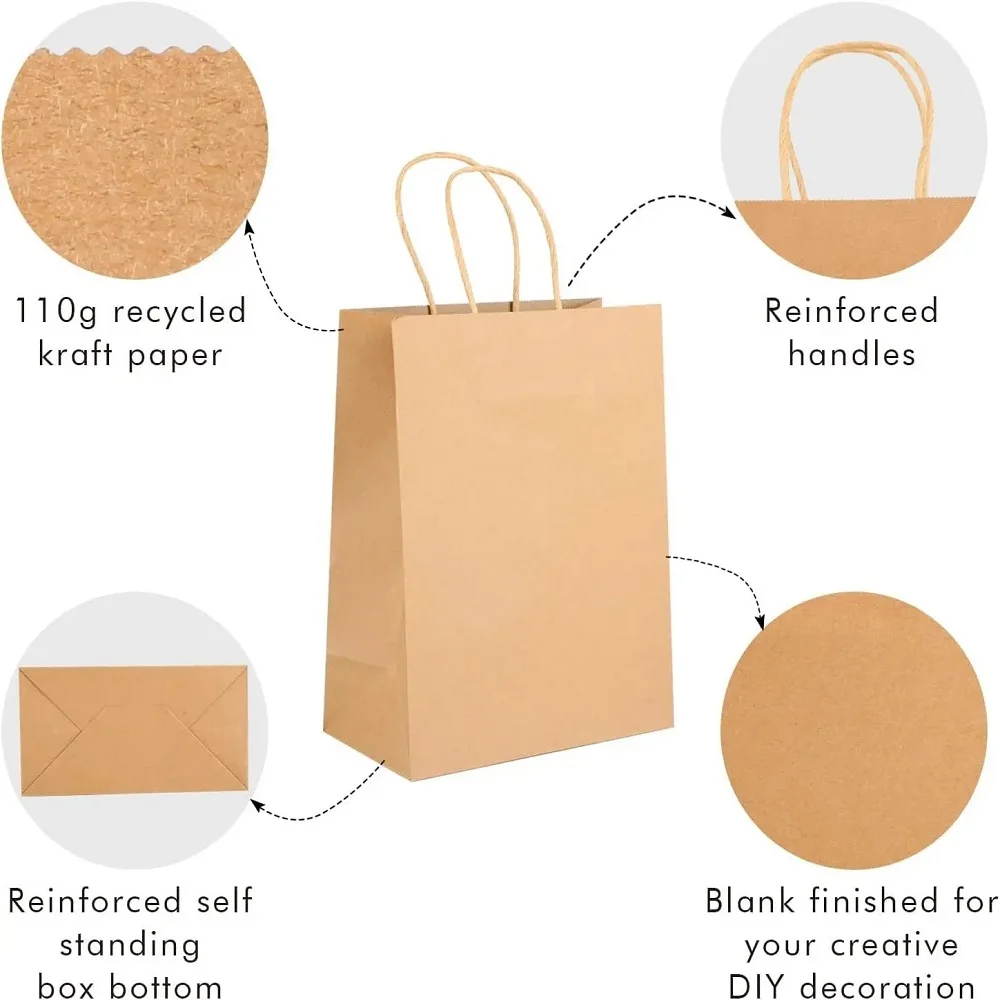 20PCS Kraft Gift Bags With Handle Wedding Birthday Party Favor Bags For Small Shopping Retail Merchandise Bags