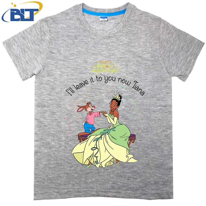 I Will Leave It To You Now Tiana Disney Princess print kids T-shirt pure cotton short-sleeved cartoon top for boys and girls