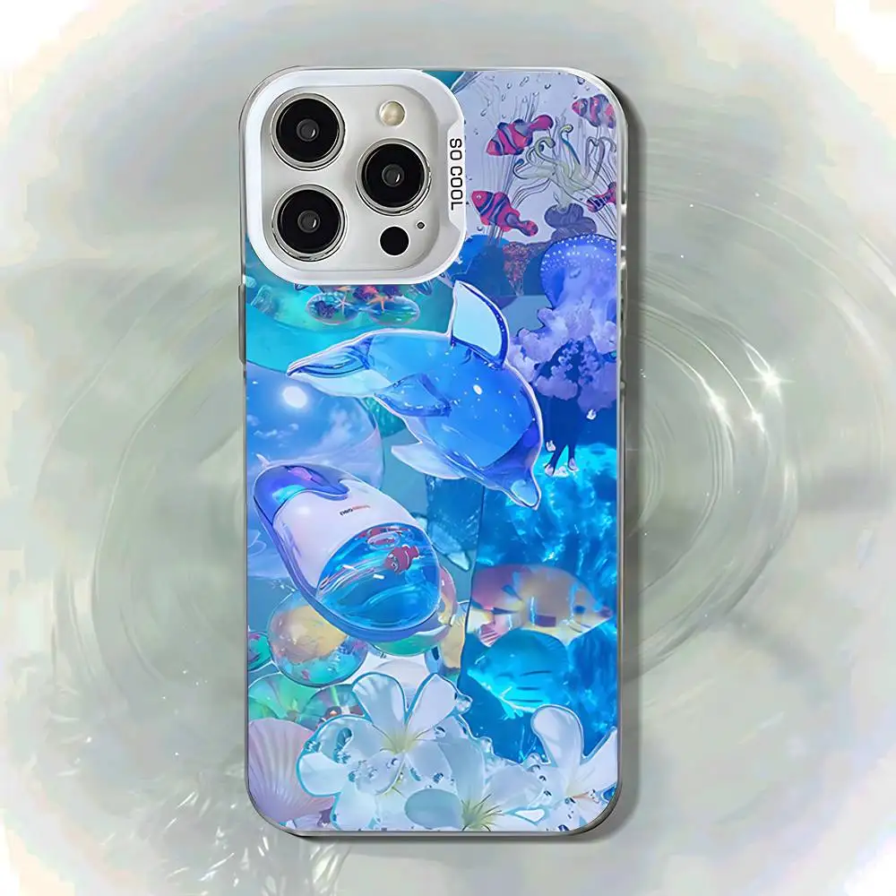 Funda de teléfono Frutiger Aero estilo azul para iPhone 17,16,13,12,X,11,15,14,Pro,Max,Plus,SE4,Air,Mini blanco IMD HD mate