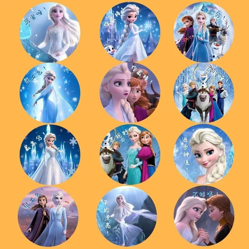 Cartoon Disney Frozen Elsa New Cute Children's Student Creative Animation Do-it-Yourself Decoration Princess Round Label Sticker