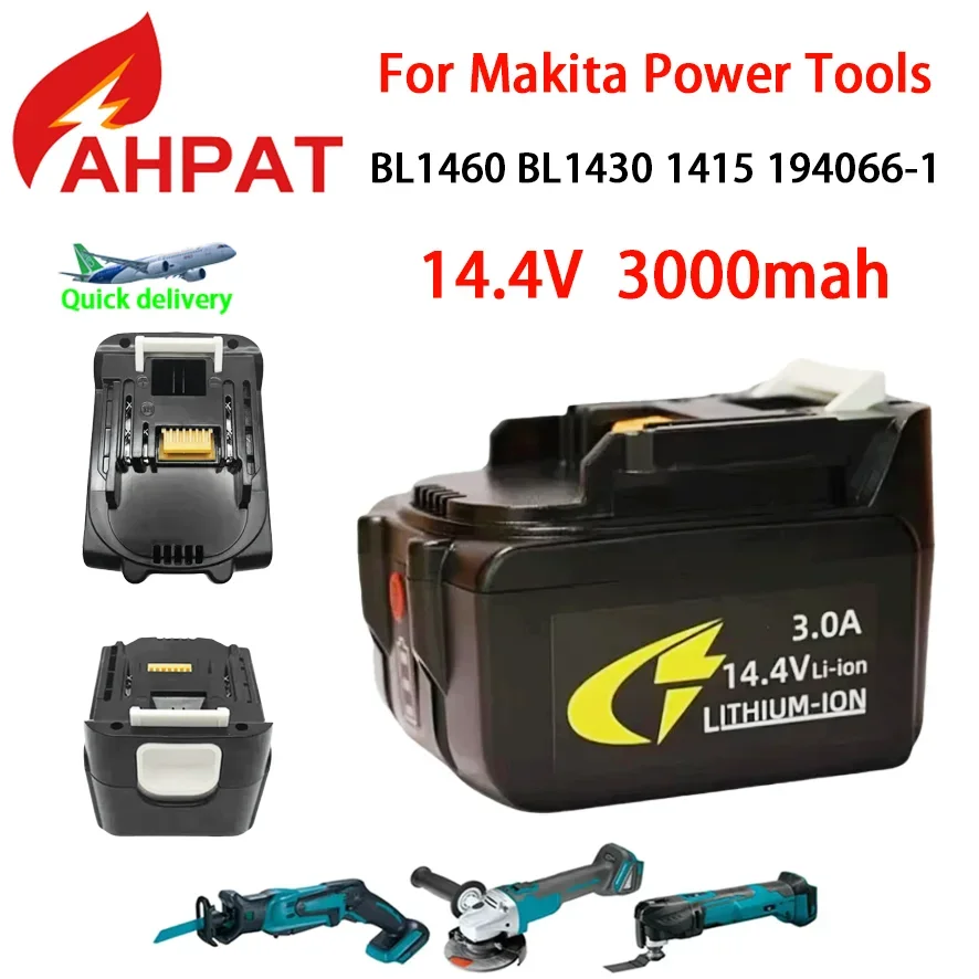 WIth LED Charger BL1430 Rechargeable Battery 14.4V 3000mAh Lithium Ion for Makita 14v Battery 6Ah BL1440 LXT200 BDF340 TD131D 