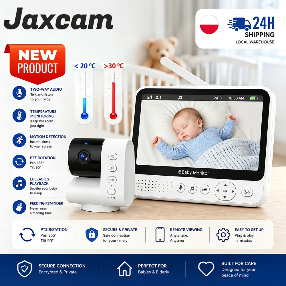 Moniteur vidéo pour bébé de 7,0 pouces avec caméra PTZ, zoom, babyphone, caméra de sécurité, surveillance, capteur de température, berceuse