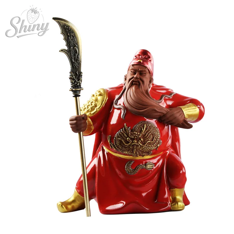 Ceramic Guan Gong Lucky Statue God of Wealth Guan Character Hand-painted Sculpture Home Living Room Feng Shui Decoration Statue