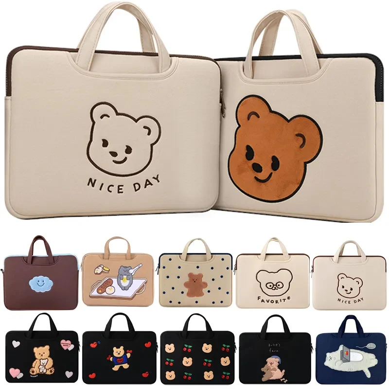 Cute Cartoon Bear Laptop Bag Case for Macbook Air Pro Hp Lenovo 13 14 15 15.6 16 Inch Notebook Lap Tops Carrying Handbag Cover