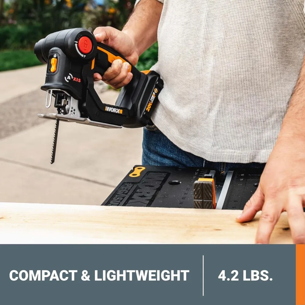 20V Cordless 2-in-1 Reciprocating & Jig Saw with Orbital Action, Universal Blade Fit, and Integrated Blower