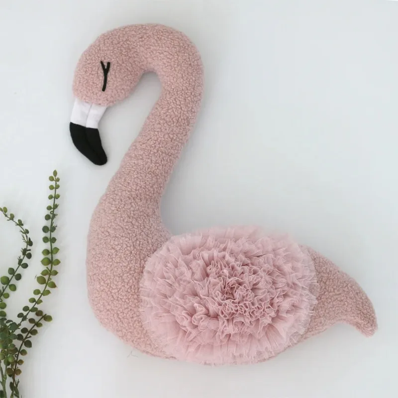 Newborn Photography Props Soft Flamingo Modeling Pillow+Lace Fluffy Yarn Cushion 2pcs/set Baby Fotografia Photo Shooting Props