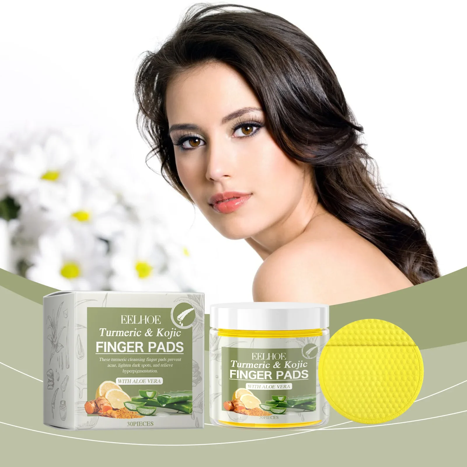 EELHOE Turmeric Acid Face Washing Pad for Pore Cleansing and Improving Uneven Skin Tone, Whitening and Moisturizing