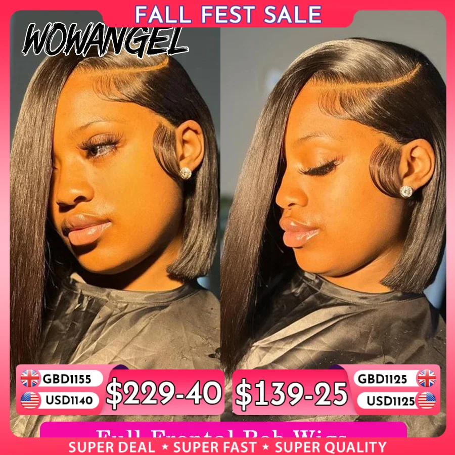 Wow Angel 13X4/13x6 HD Lace Full Frontal Short Bob Human Hair Wigs Straight Bob Wigs Bleached Knots Pre-Plucked Hair For Woman