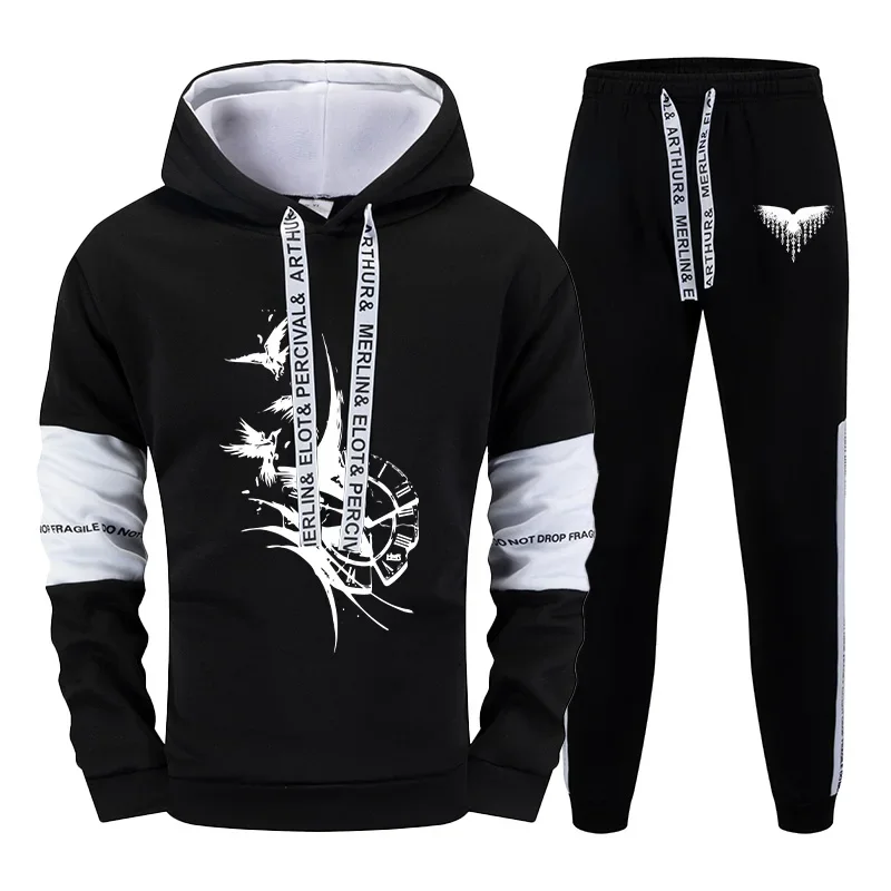 

Raven Print Men's Hoodies Sweatpants High Quality Hooded Long Sleeve Pullover Male Autumn Winter Daily Casual Sport Sweatshirts