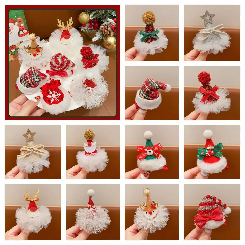 Bowknot Christmas Hairpin Unique Sequin Santa Claus Children Deer antler Hair Clip Plush Snowflake Christmas Hat Headband Girls