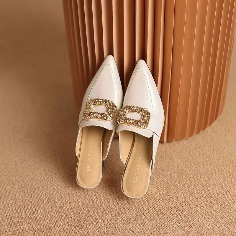 

2026 New French-Style Fashion Simple Versatile Chunky Heel Open-Toe Slippers Comfortable and Elegant Women's Shoes