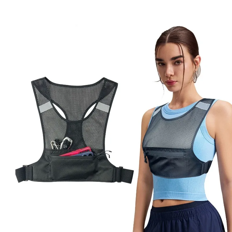

1Pcs Night Reflective Sports Running Vest Bag, Breathable Mesh, Multi-Pockets Lightweight For Outdoor Running, Cycling, Marathon