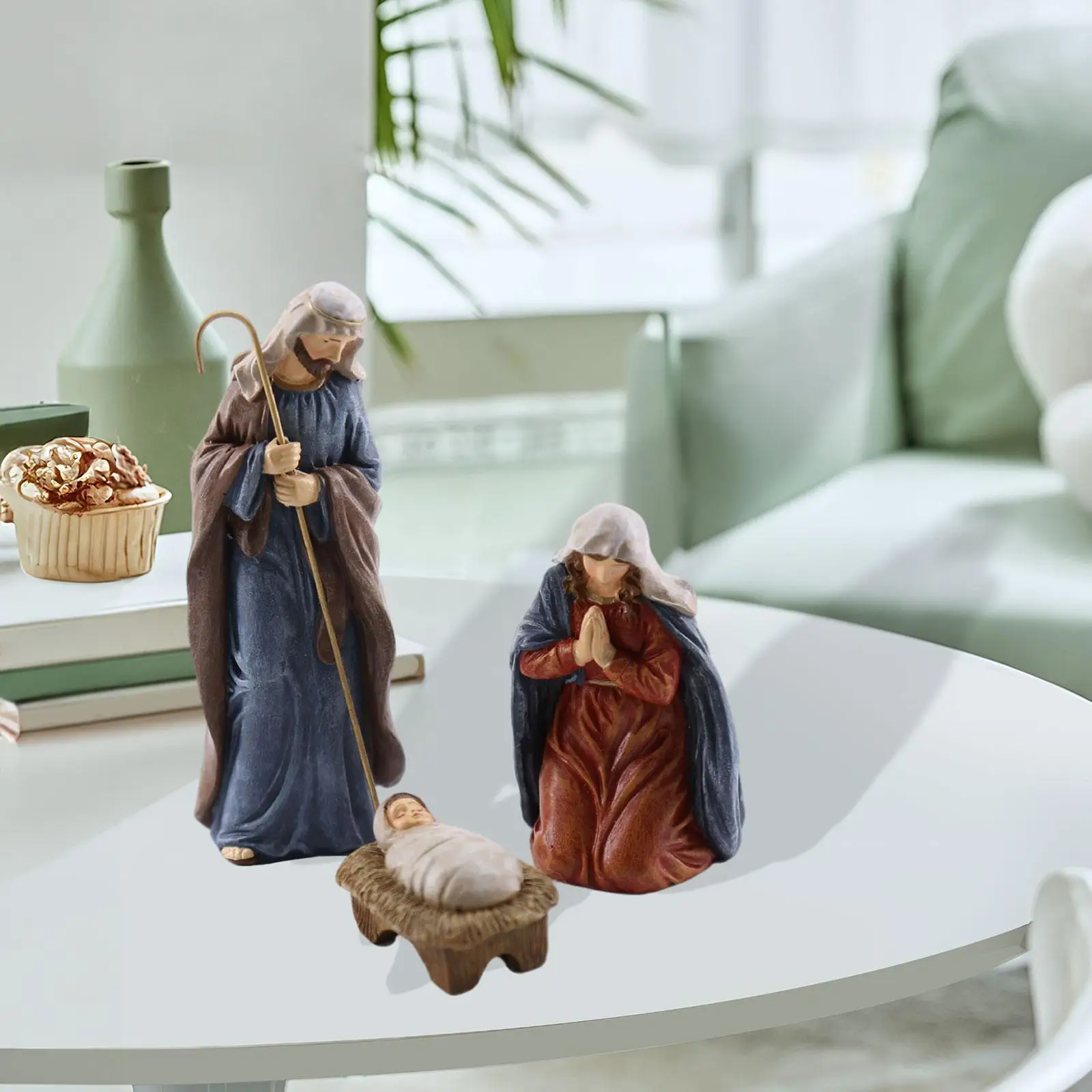 Christmas Nativity Figurines Crafts Easy to Use Jesus Birth Statues Collectible Figurines for Desk Bedroom Fireplace Living Room