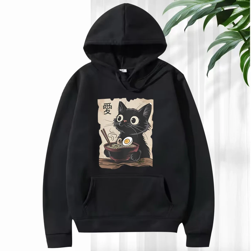 

Kawaii Cat Ramen Anime funny graphic hoodie men women vintage Long sleeve streetwear print fashion y2k oversized hoodie unisex