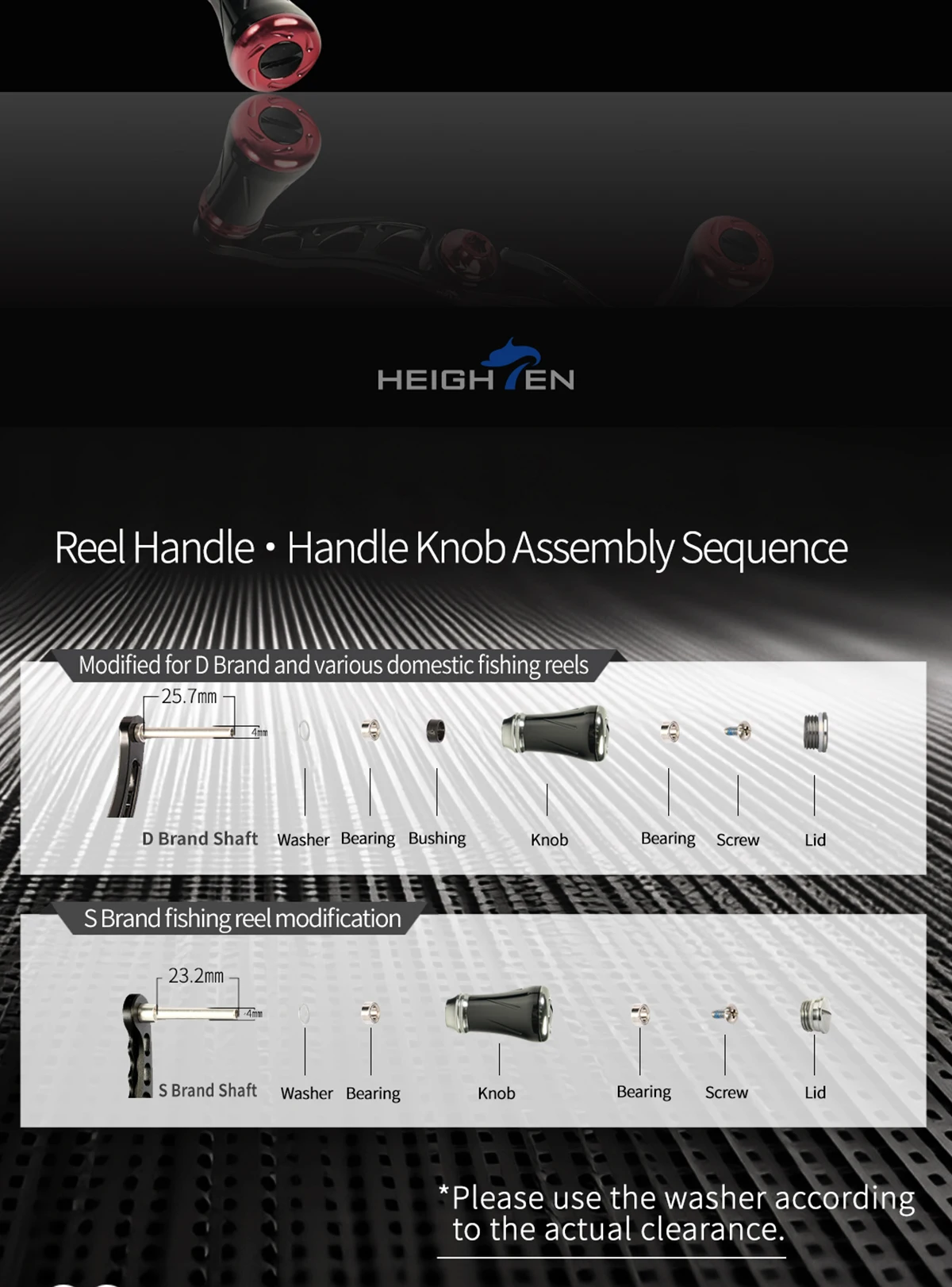 HEIGHTEN Baitcaster Aluminium-Griffrolle 90/105mm Achse aus Luftfahrt-Aluminium mit 20mm Knopf für Angelzubehör – Detail 6