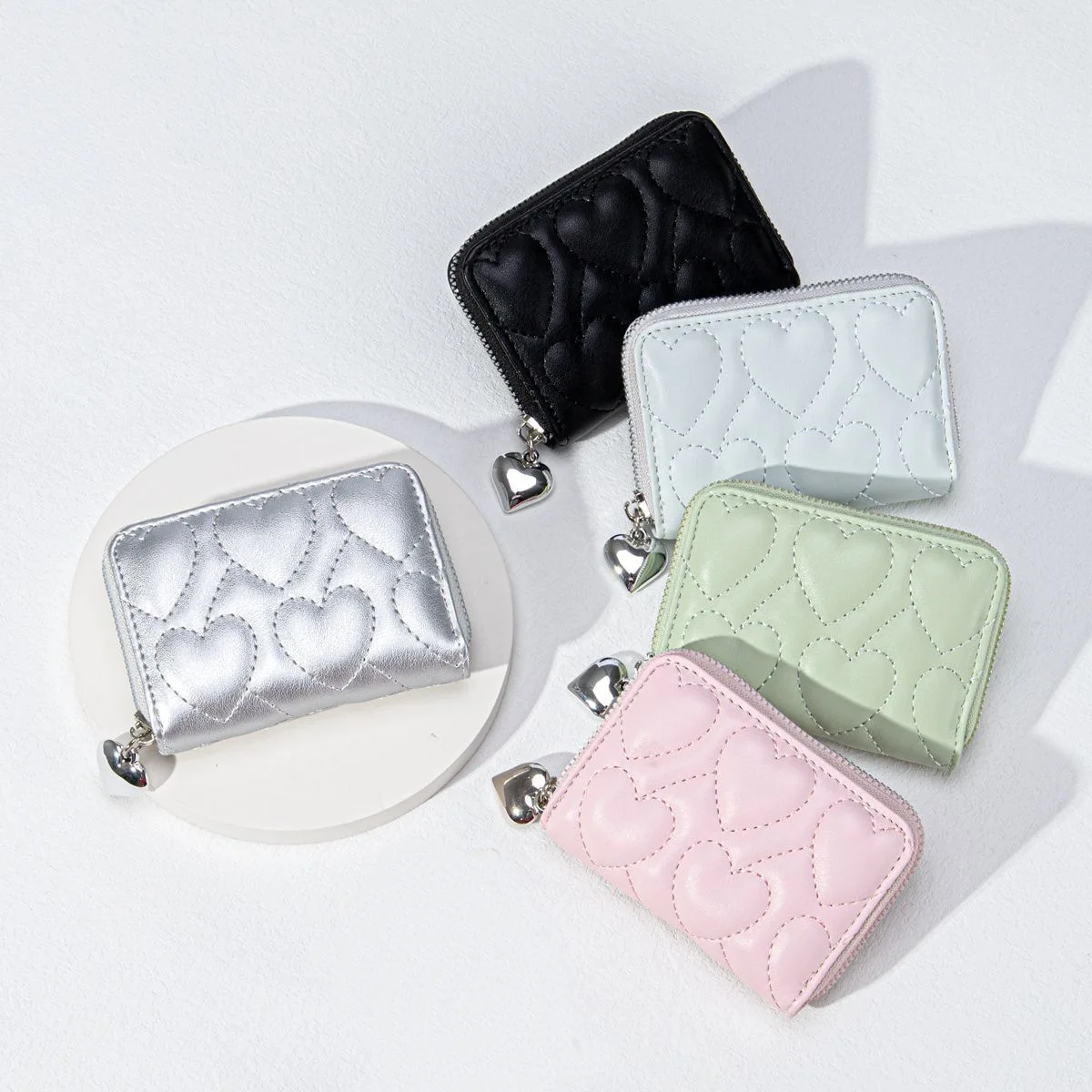 Damen Geldbörsen Koreanische Leder Herz Einfache Liebe Stickerei Kawaii Nette Süße Karte Taschen Mode Vielseitige Geldbörsen Für Mädchen