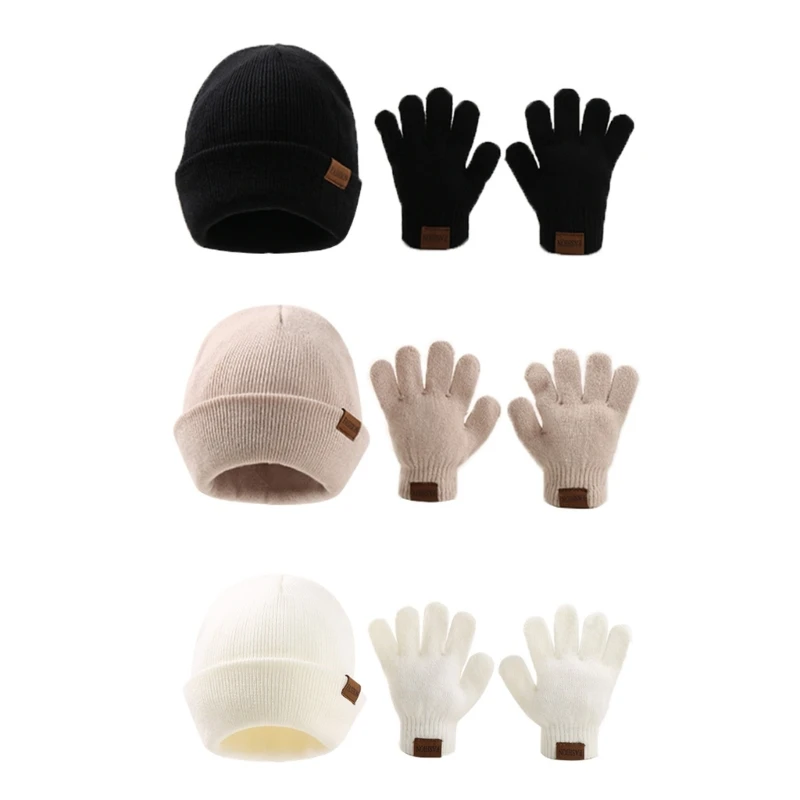 1 Set Comfortable Winter Hat with Matching Gloves for Small Kids, Unisex Designing Solid Color Waarm Hat & Warm Mitts