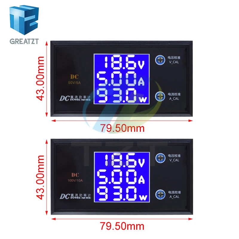 LCD Digital Voltmeter Ammeter Wattmeter Voltage Current Power Meter Volt Detector Tester Monitor 48V 60V 72V DC 0-100V 10A 1000W
