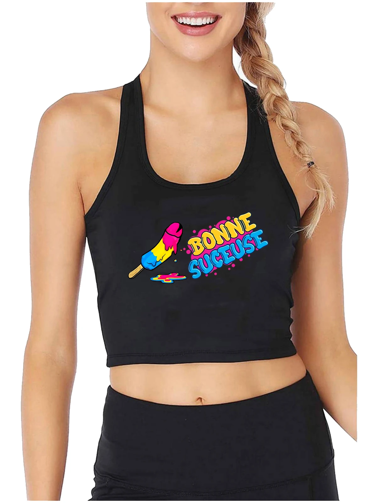 Ice Cream Graphic Bonne Suceuse Design Sexy Crop Top Hotwife Funny Flirtatious Style Tank Tops Swinger Naughty Camisole