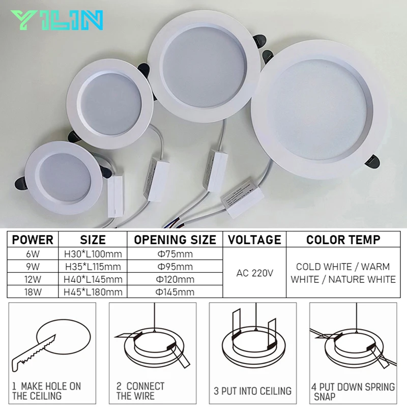 6W 9W 12W 18W LED Downlight 220V Ceiling Light Recessed Down light Round Panel Lamp LED Spot light Cold Warm White Neutral Light