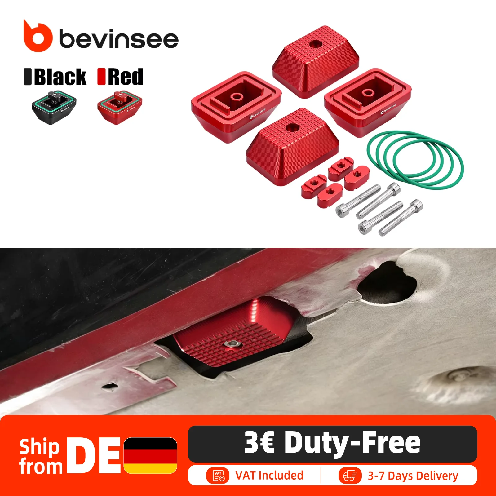 Zestaw podkładek pod podnośnik BEVINSEE do BMW E90 E91 F30 F31 E92 E93 F10 F20 F21 E84 F32 F36 F34 F33 F22 F23 F07 F12 F06 F01 F02 E81 E82 E88 F80 F82 F83 F87 oraz do Toyota Supra, zamiennik dla