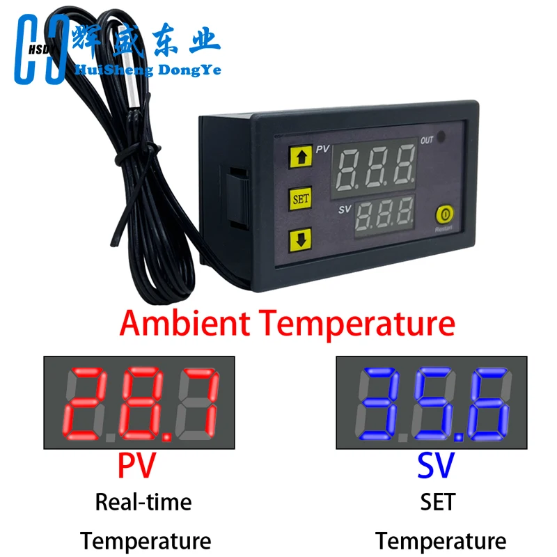 W3230 DC 12V 24V AC110-220V Probe Line Digital Temperature Control LED Thermostat Regulator Heat/Cooling Control Thermoregulator