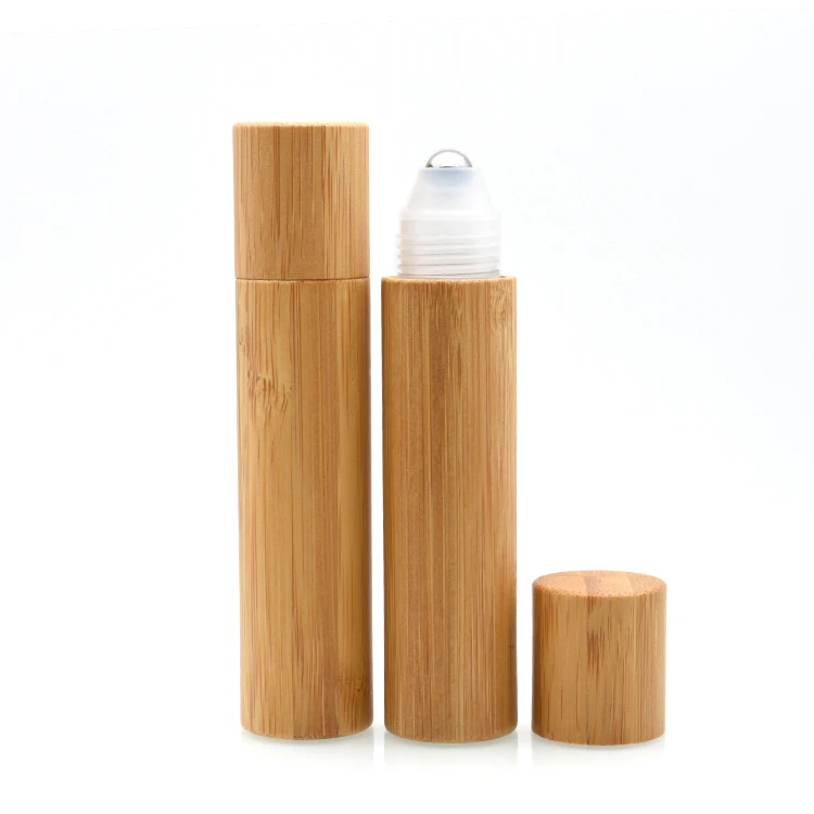 50/100Pcs Empty15ml Luxury Empty Bamboo Roll On Bottle with Metal Roller Ball Inner For Essential Oil Perfumre Travel Storage