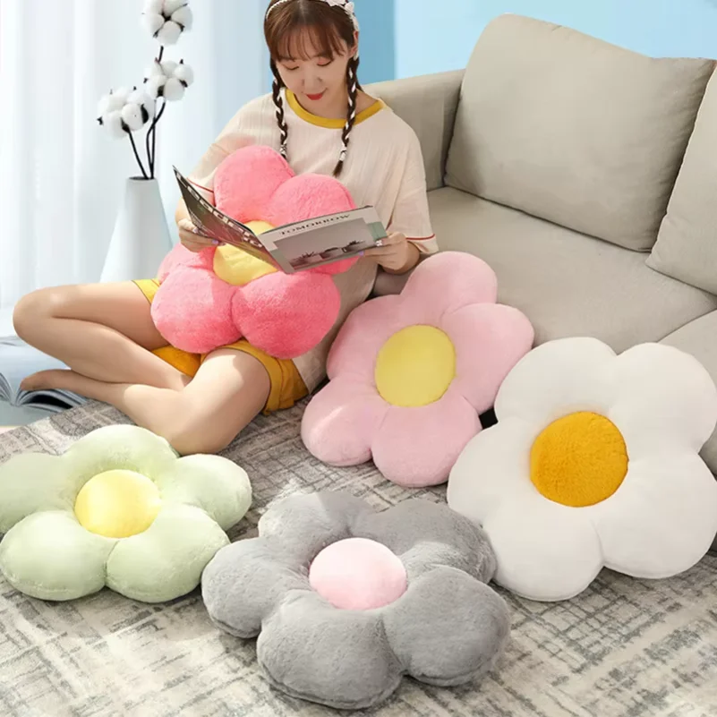 12/35cm Stuffed Five Petal Flower Cushion Girly Room Decor Sunflower Pillow Bay Window Pink Flower Sit Bedroom Seat Pillow