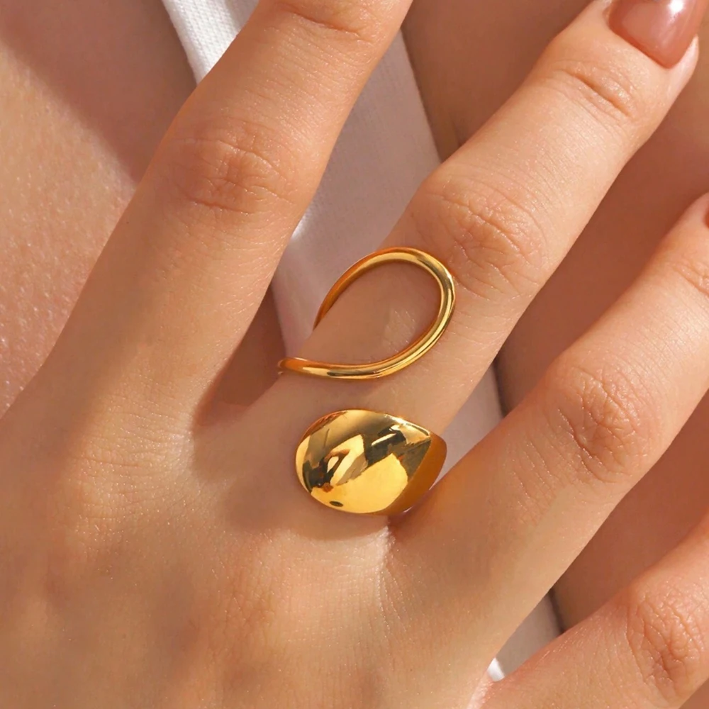 DGIDDK Stainless Steel Ring Geometric Shaped Teardrop Glossy Minimalist Fashion Ring For Women Jewelry Everyday Commuter With