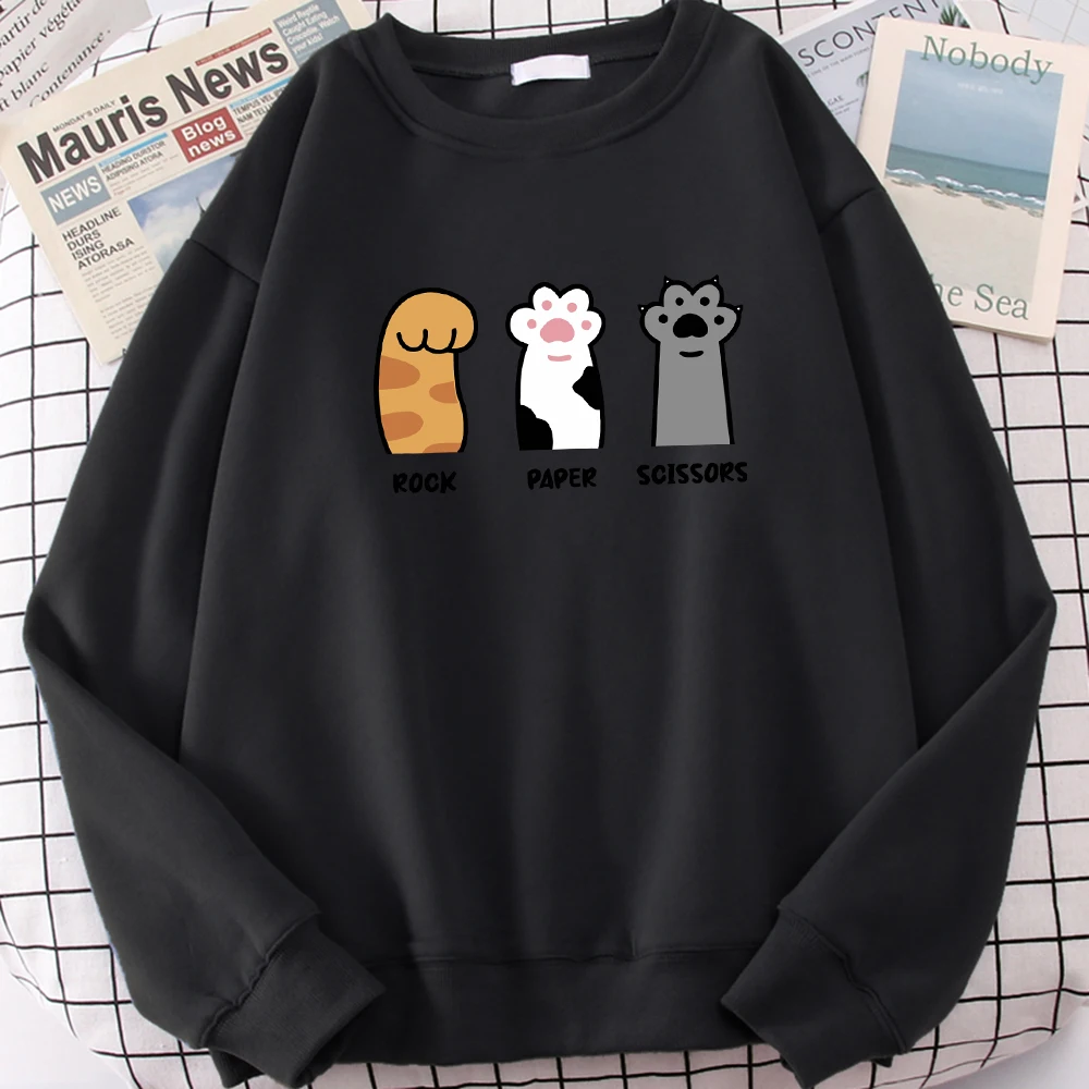 Rock Paper Scissors Cat'S Claws Prints Sweatshirt Women Oversize Pullover Autumn Fleece Clothing Hipster Multicolor Streetwear