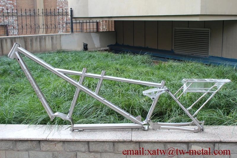 XACD Titanium E-Tandem Mountain Bike Frame With Disc Brakes Light Weight Bafang G510 Motor