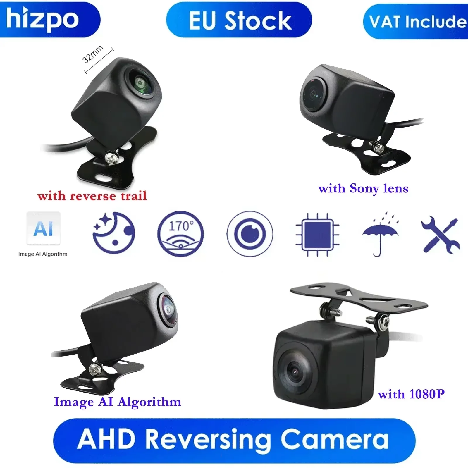 Hizpo Marken-Multimedia-AHD-Kamera mit Nachtsicht, Auto-Einparkhilfe, Rückfahrkamera, verstellbare Halterung, universelle Einparkhilfe