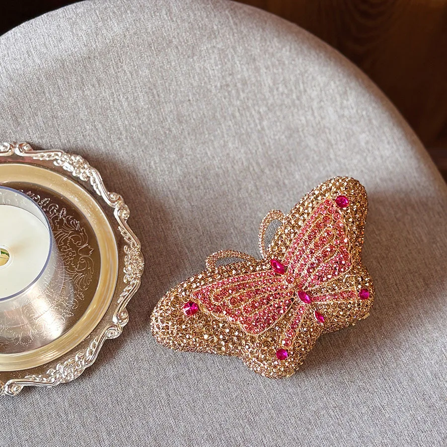 Fairy Shiny Failure Dreamy Full Diamond Butterfly Clutch Bag Powder Rhinestone Exquisite Shining Dinner Bag