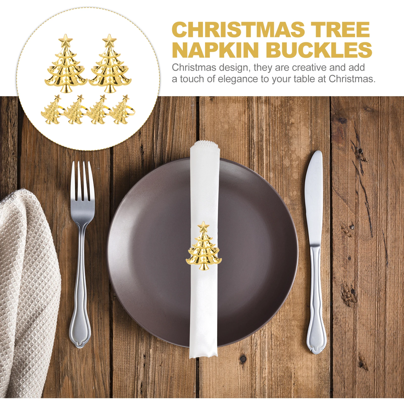 

Christmas Tree Shape Metal Napkin Rings Gold Alloy Holiday Party Table Decor Napkin Holders Serviette Buckles Dinner Banquet