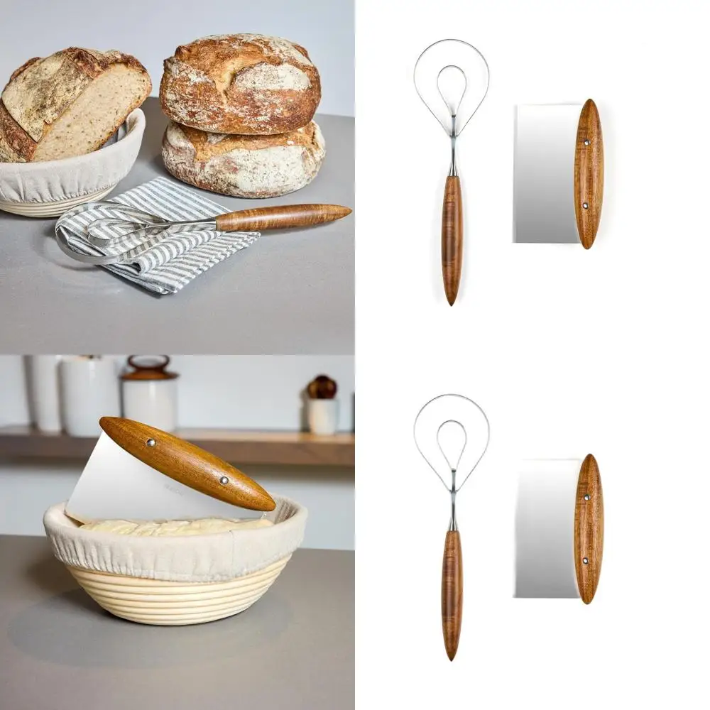 

Stainless Steel Dough Cutting Knife & Mixing Whisk Set with Acacia Wood Handles - Modern Kitchen Tools for Baking & Housewarming