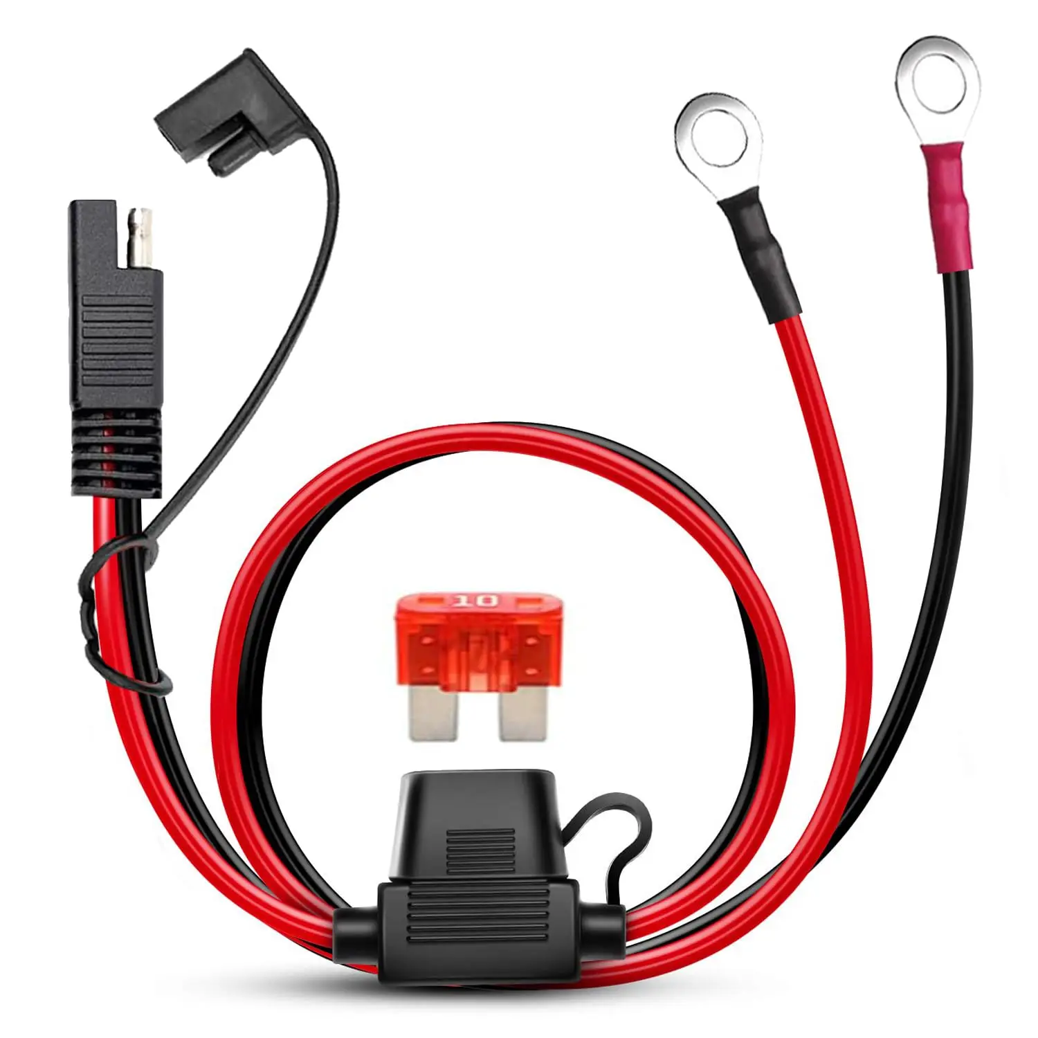 60CM 18AWG 14AWG 12AWG 10AWG SAE to O Ring Terminal Harness with 10A Fuse SAE Extension Cable Adapter