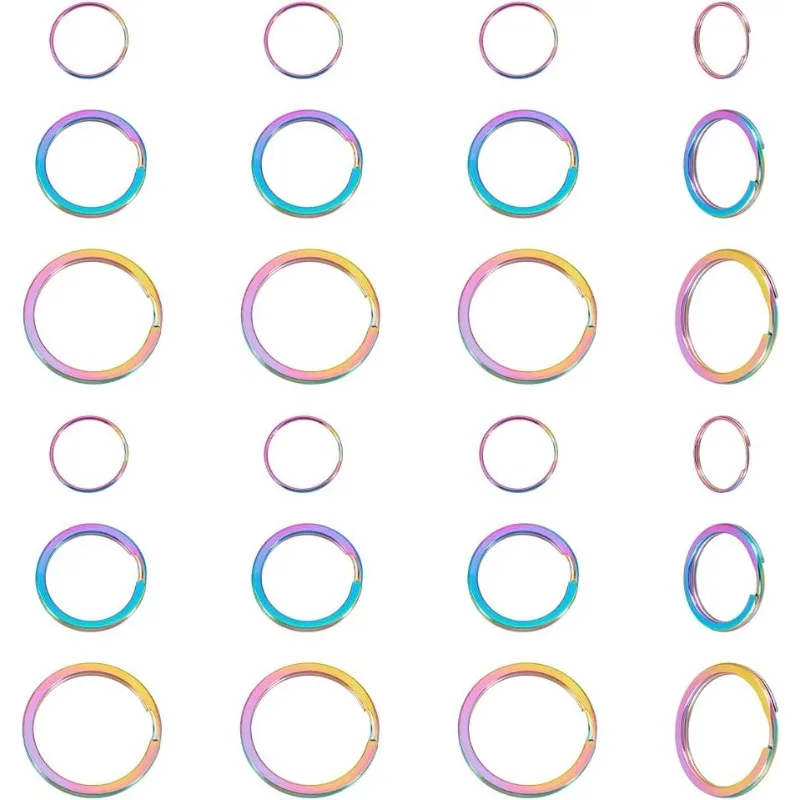 24pcs 3 Größen Edelstahl geteilte Schlüssel ringe runde Schlüssel bund verschluss Befunde Regenbogen farbe Schlüssel bund ringe DIY Zubehör
