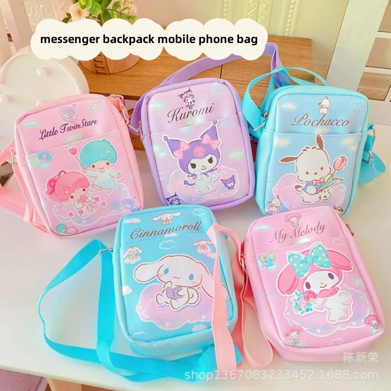 Kawaii Sanriod Anime Hobby Cinnamoroll Kuromi My Melody Kitty Shoulder Bag Go Out Convenient Mobile Phone Key Case