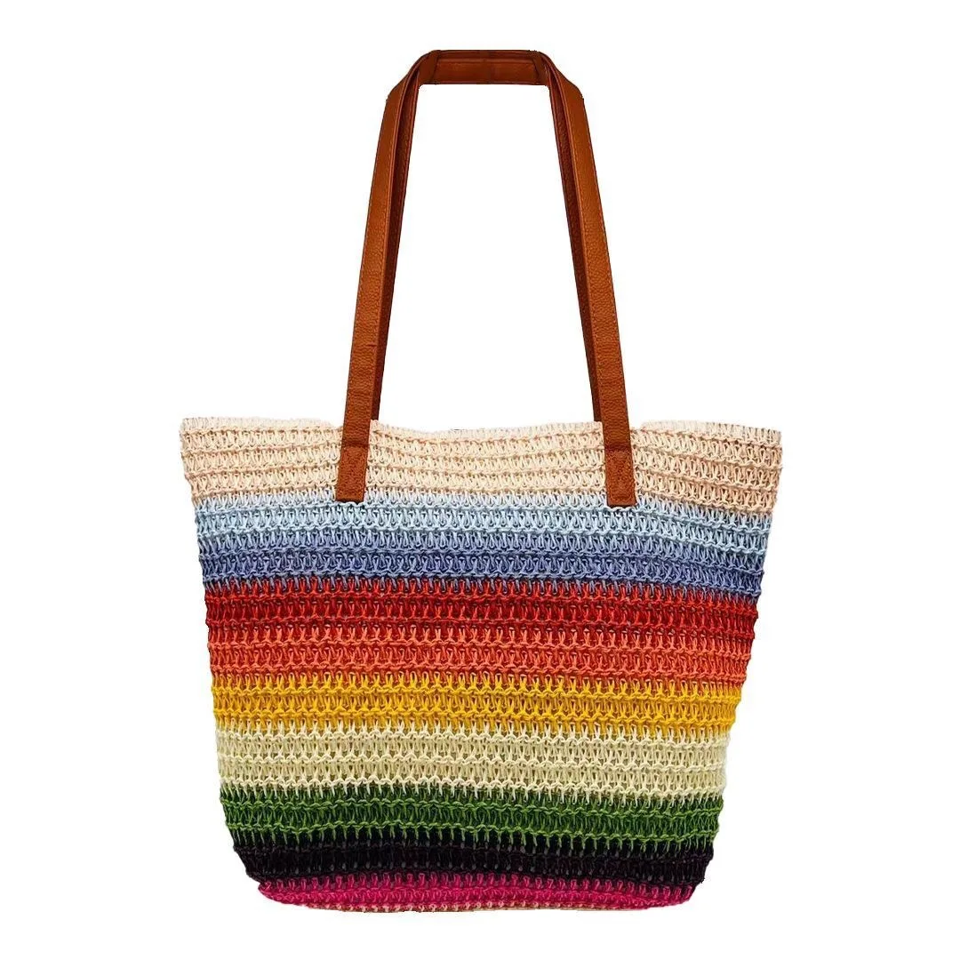 Eco-friendly Lafite Grass Paper Woven Shoulder Bag for Women, Multipurpose Beach Tote Bag