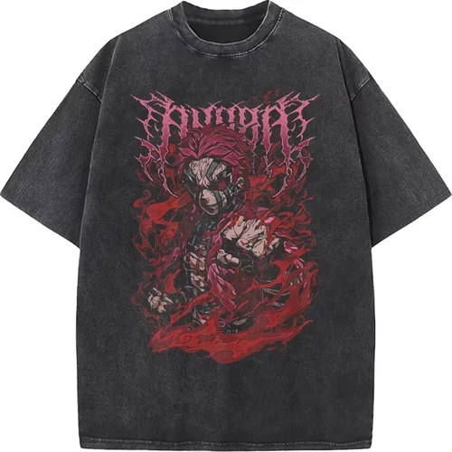 Imagen 2 del producto 25 nuevo Popular Anime Hit Show lavado Vintage Akaza camiseta Manga gráfico hombres mujeres algodón de gran tamaño camisetas de manga corta Tops